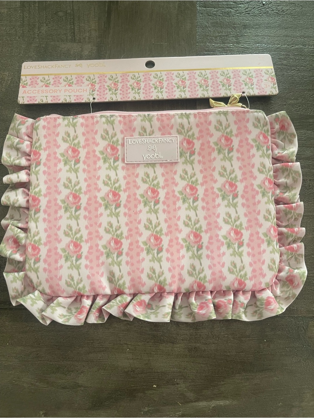 LoveShackFancy Pink Floral Ruffle Pouch